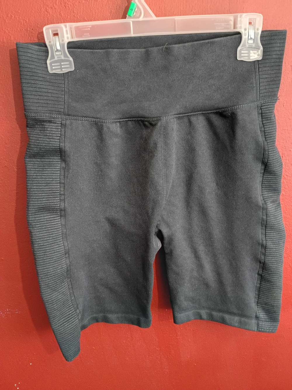 High-Rise Grey  Ribbed Side Bike Shorts for Women